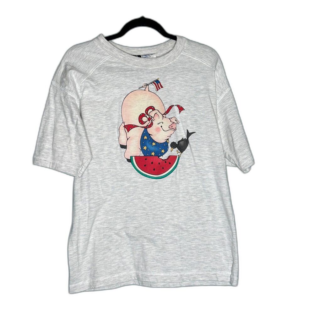 SW8th Vintage Pig and Watermelon Cotton Short Sleeve T-Shirt Medium